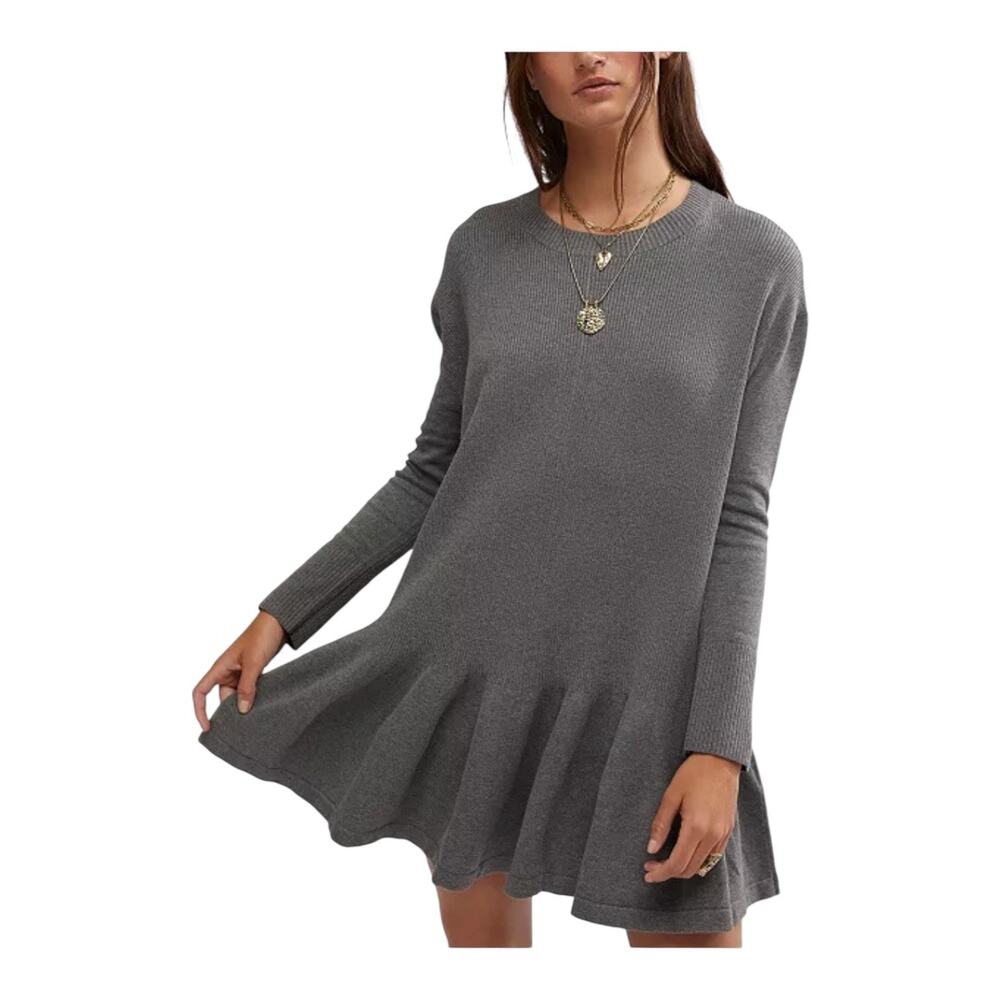 Free People Time on My Side mini sweater dress gray size Large L